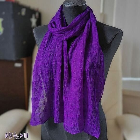 Vtg sheer purple ribbon grid scarf - Picture 2 of 5